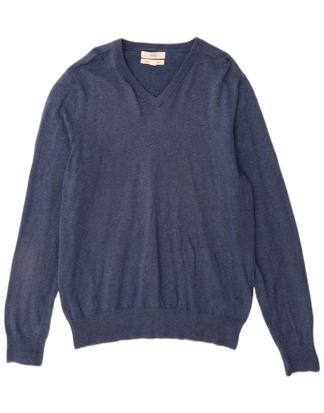 Marks & Spencer Herren-Pullover mit V-Ausschnitt aus mittelblauer Baumwolle