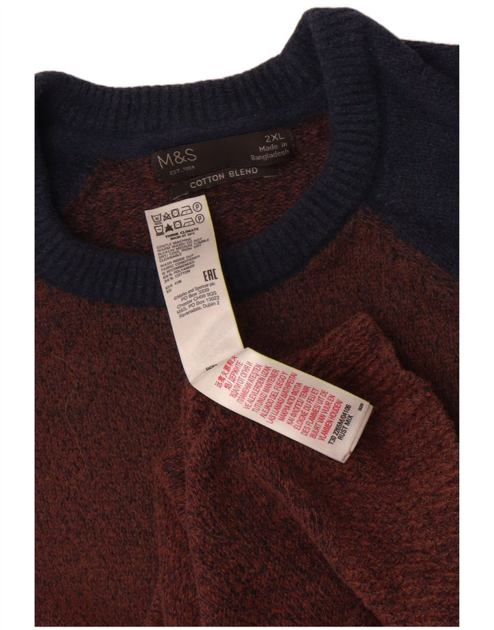 Marks & Spencer Herren-Pullover mit Rundhalsausschnitt, 2XL, Braun, Farbblock
