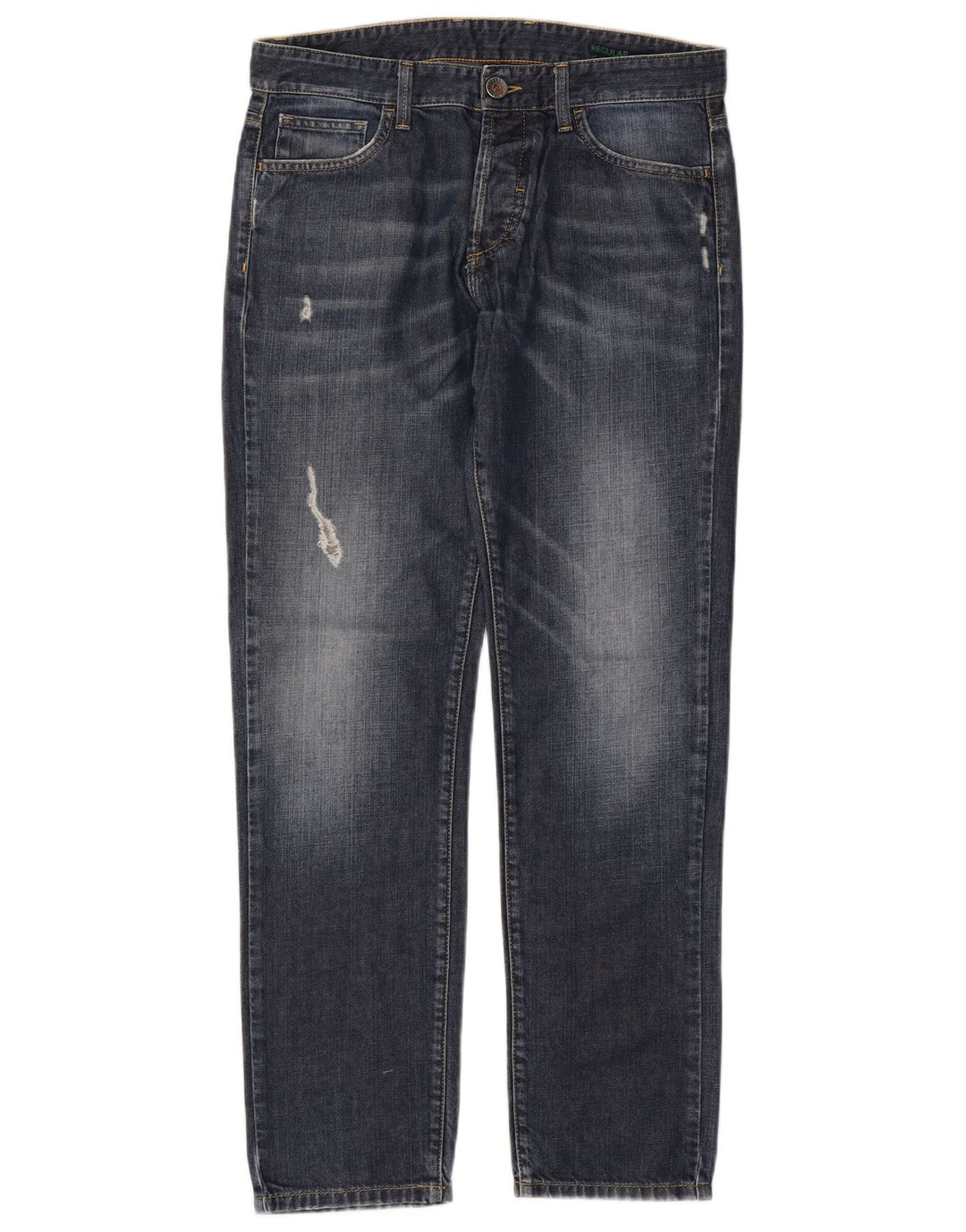 BENETTON Damen Straight Jeans W32 L30 Marineblaue Baumwolle