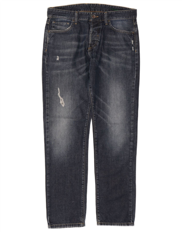 BENETTON Damen Straight Jeans W32 L30 Marineblaue Baumwolle