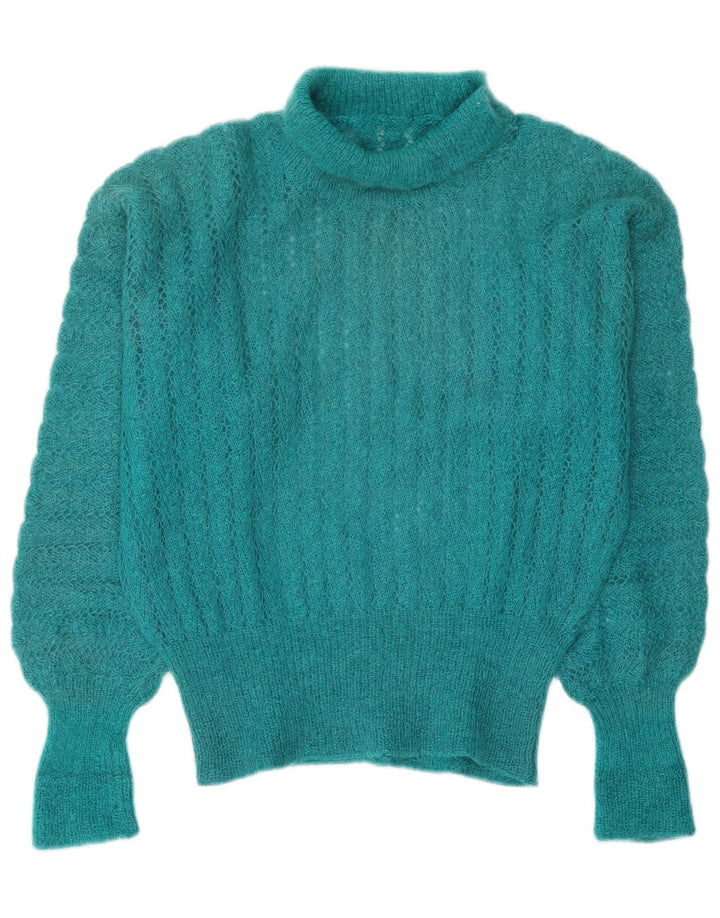 Vintage Damen Rollkragenpullover Pullover UK 14 Medium Türkis