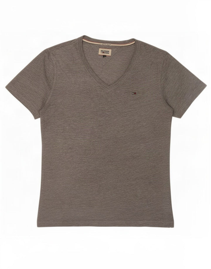 Tommy Hilfiger Herren-T-Shirt-Oberteil aus mittelgrau gefleckter Baumwolle