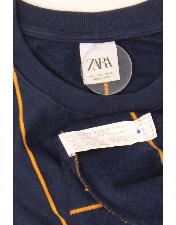 Zara Herren-Sweatshirt, Pullover, groß, marineblau, gestreift, Baumwolle