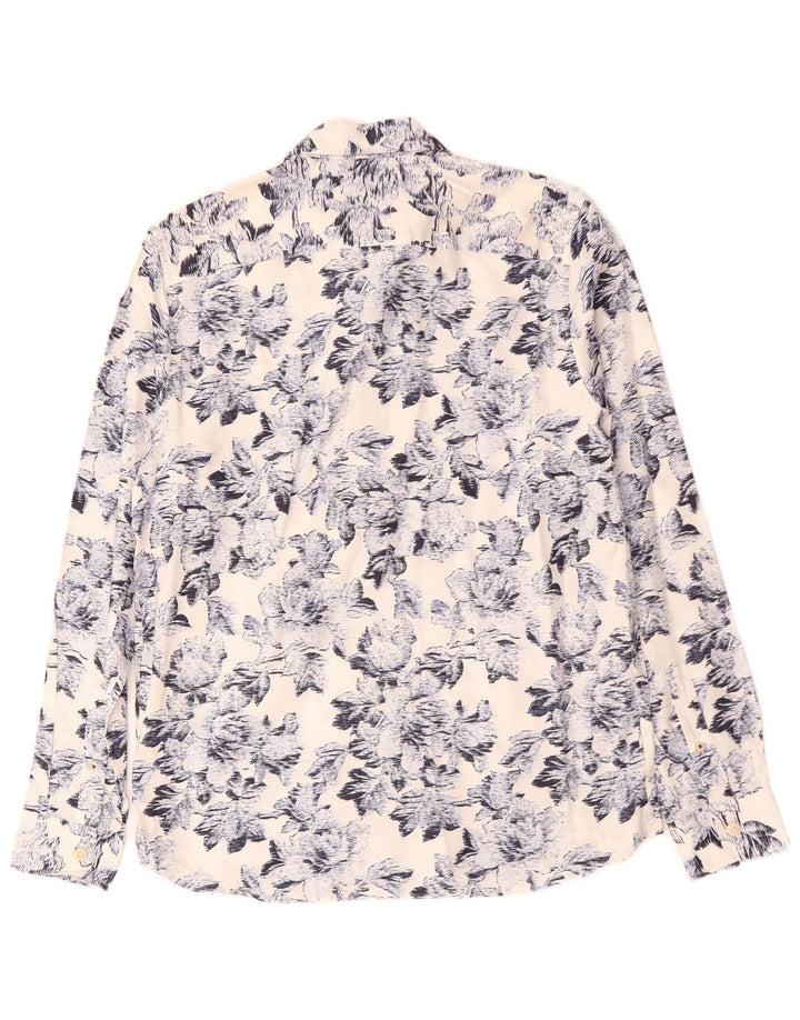 TED BAKER Herrenhemd, Größe 2, klein, weiße Baumwolle mit Blumenmuster