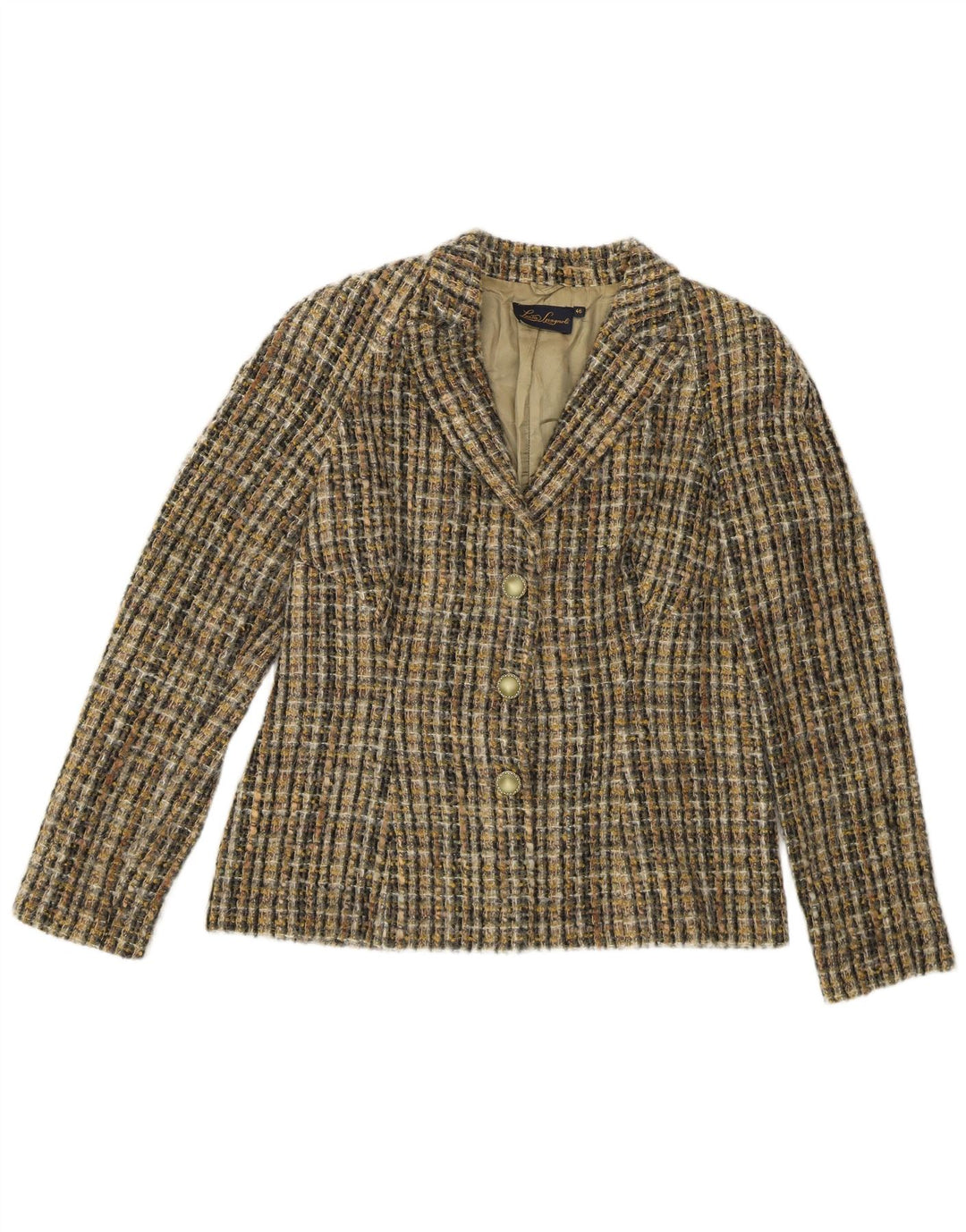 Luisa Spagnoli Damen-Blazerjacke mit 3 Knöpfen, IT 46, große Khaki-Karo-Wolle