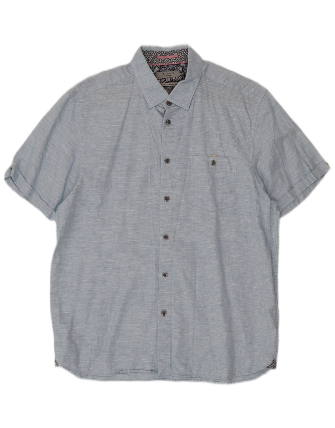 Ted Baker Herren-Kurzarmhemd, Größe 5, XL, blau gefleckte Baumwolle