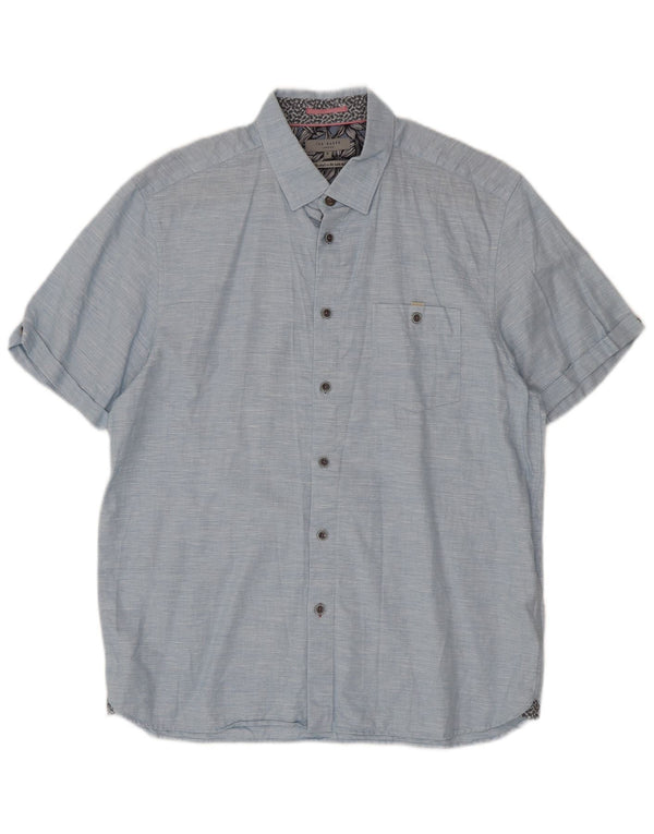 Ted Baker Mens Short Sleeve Shirt Size 5 XL Blue Flecked Cotton