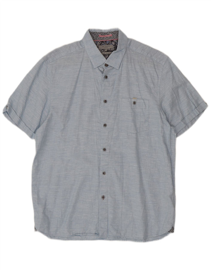 Ted Baker Herren-Kurzarmhemd, Größe 5, XL, blau gefleckte Baumwolle