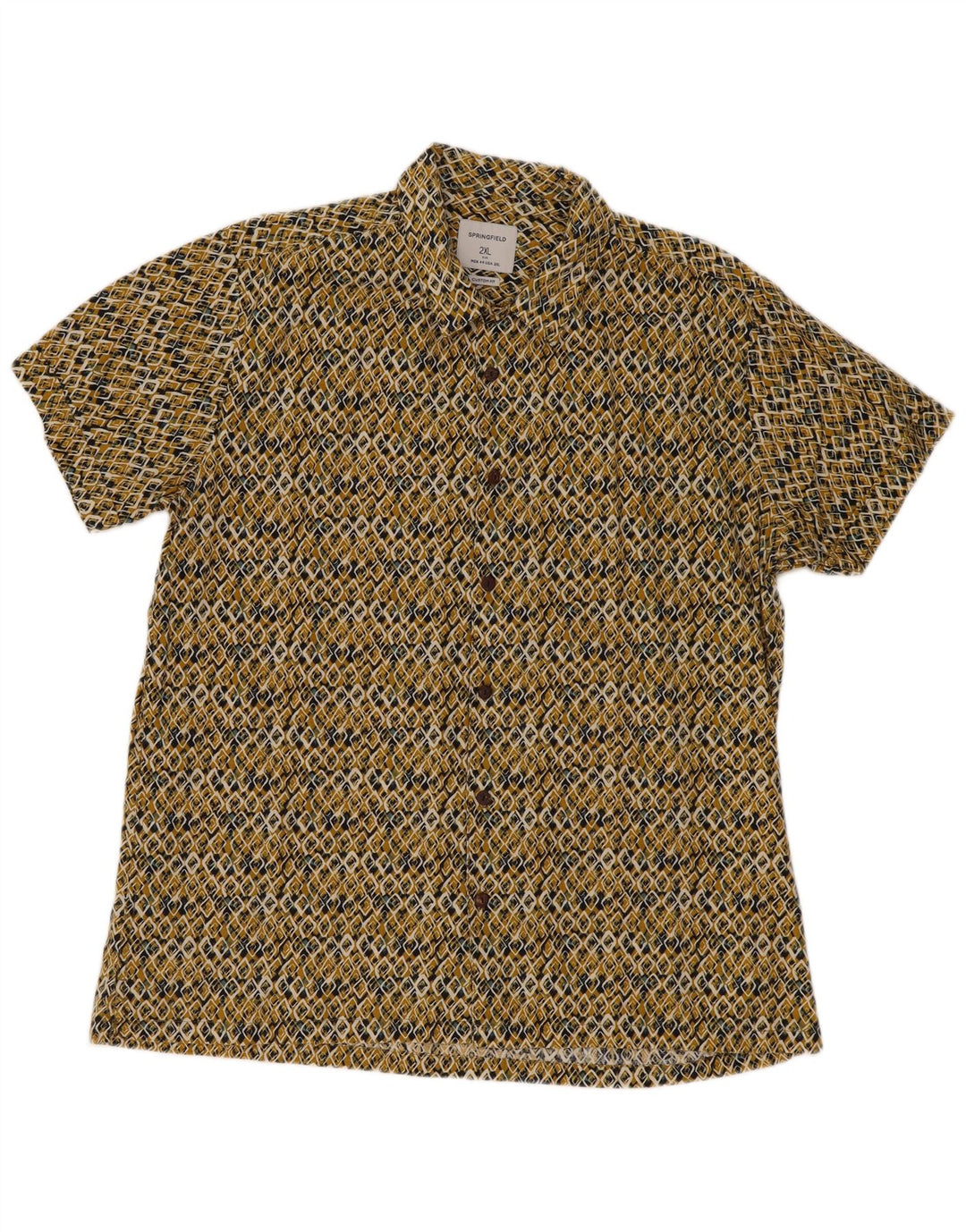 Springfield Herren Kurzarm-Hemd mit individueller Passform, 2XL, gelb, geometrisch