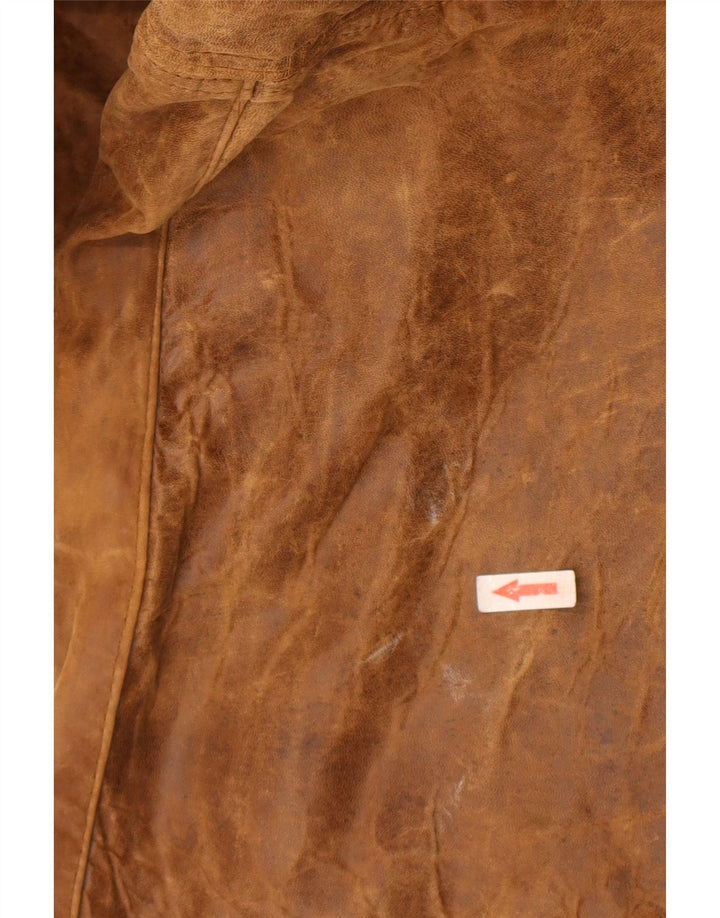 Vintage Herren Zweireihiger Ledermantel EU 48 Mittelbraunes Leder