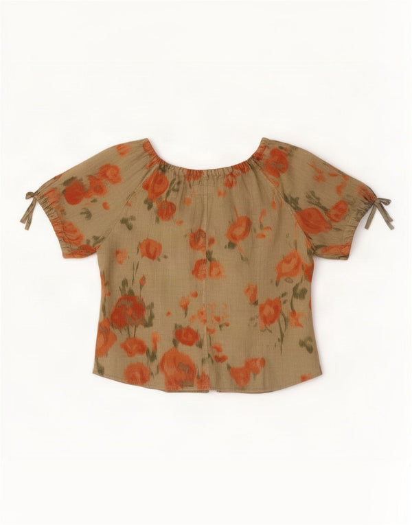 Gio Anna Damen Kurzarm-Hemdbluse IT 46 Large Khaki Floral Linen