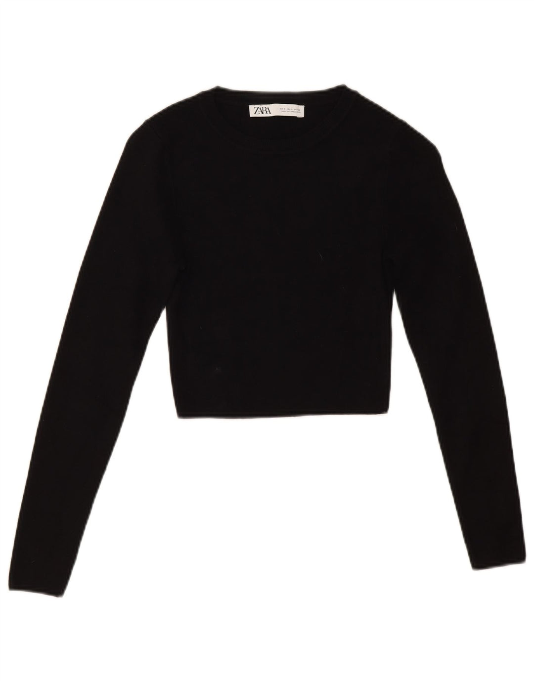 Zara Damen Crop Crew Neck Pullover Pullover UK10 Small Schwarz Viskose
