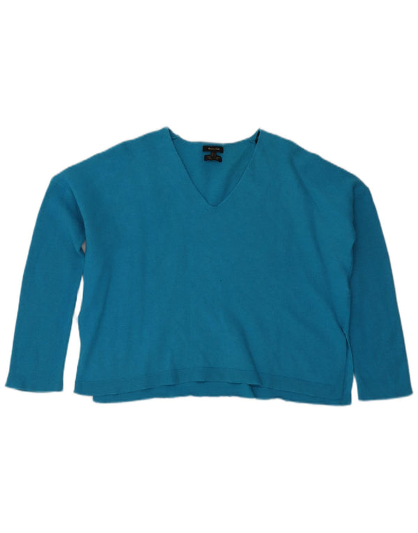 Massimo Dutti Damen-Pullover, bauchfrei, übergroß, V-Ausschnitt, Gr. 10, Größe S, Blau