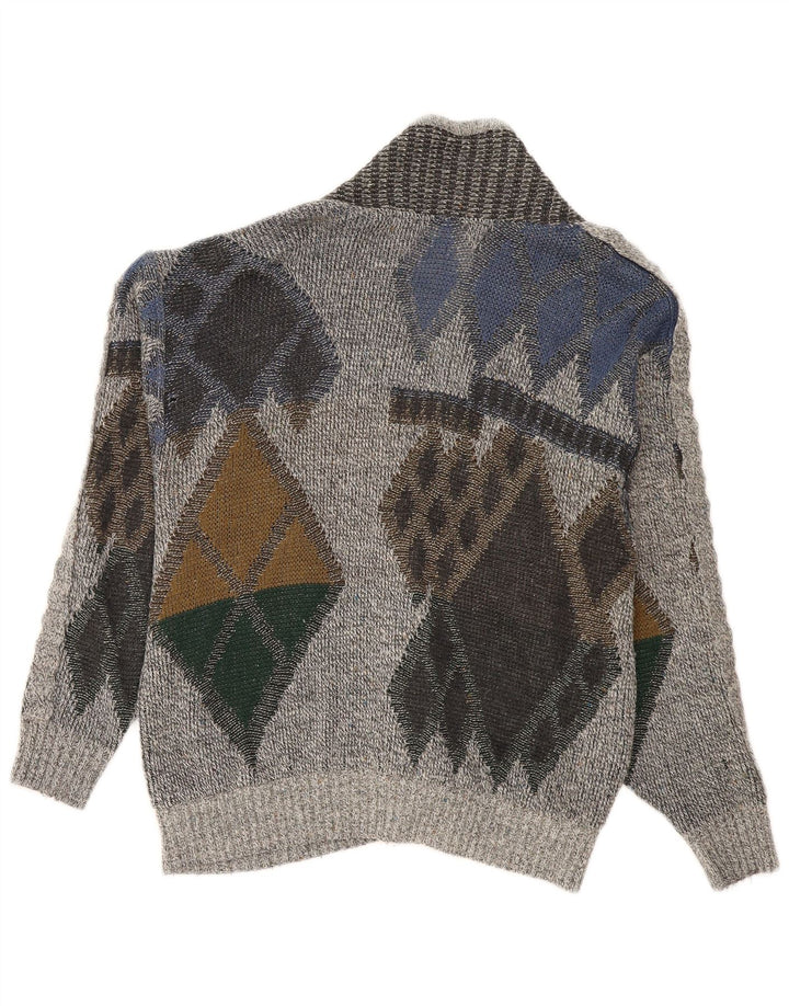 Vintage Herren Cardigan Pullover IT 50 Mittelgrau Argyle/Diamant