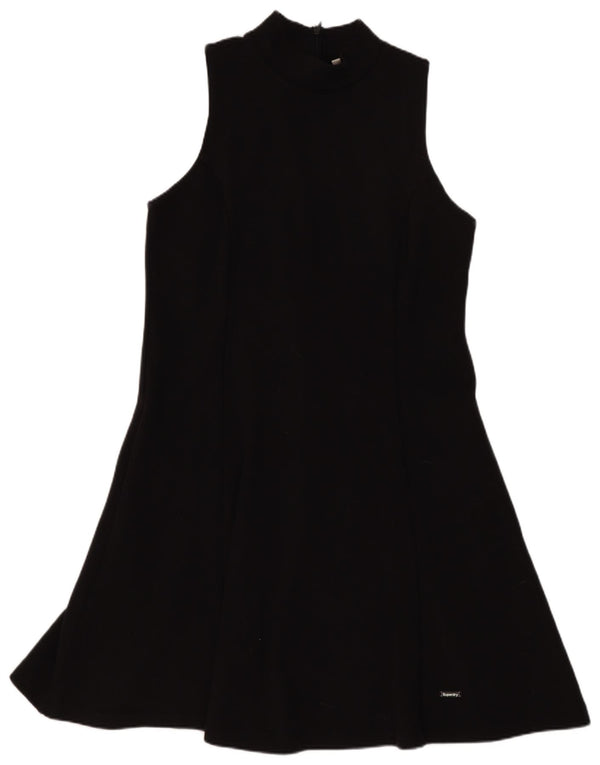 Superdry Damen Ärmelloses A-Linien-Kleid UK 12 Mittelschwarzes Polyester