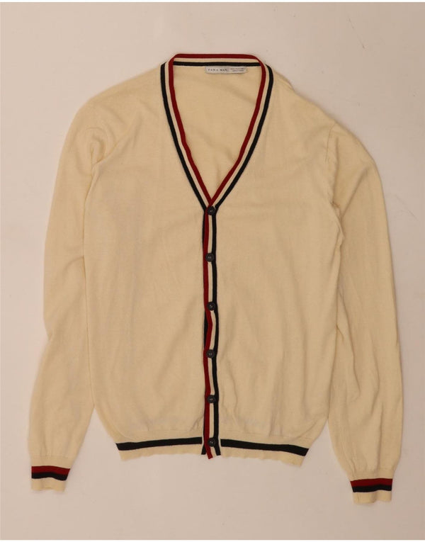 Zara Herren Strickjacke XL Beige gestreift Acryl