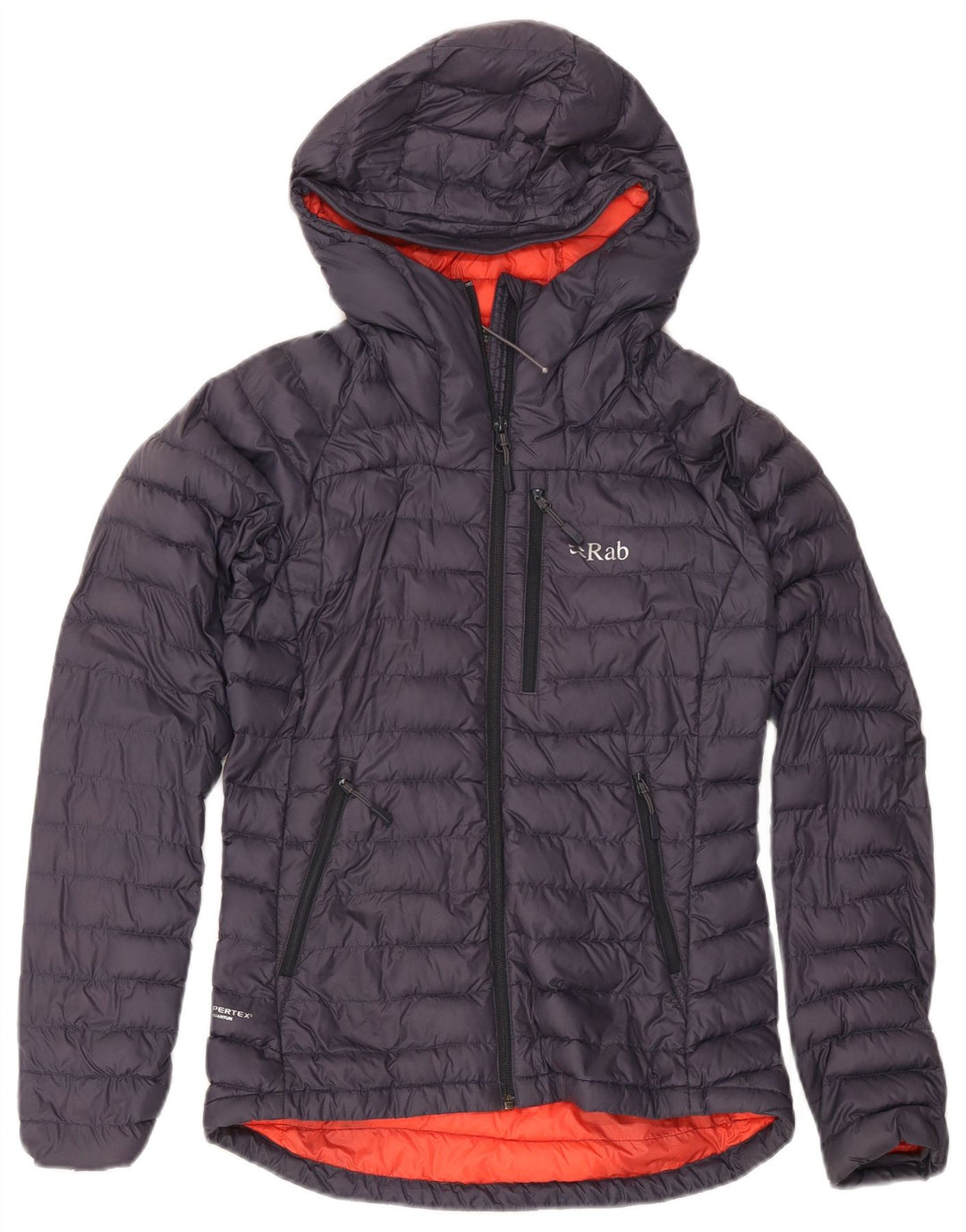 Rab Wattierte Damenjacke mit Kapuze, Größe S, Marineblau, Polyamid