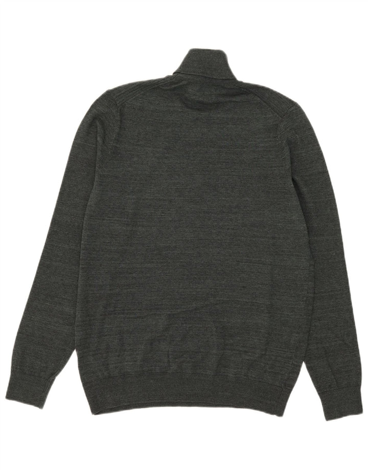 Marks & Spencer Herren-Pullover mit Rollkragen, mittelgrau, gestreift, Baumwolle