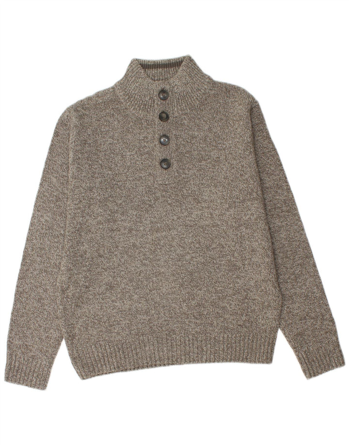 Marks & Spencer Herren-Pullover mit Knopfkragen, mittelgraues Acryl