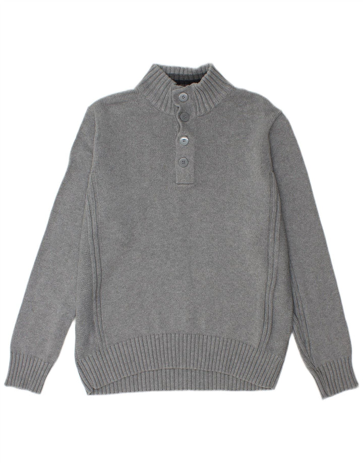 Marks & Spencer Herren Blauer Harbor-Pullover mit Knopfleiste und Mittelgrau