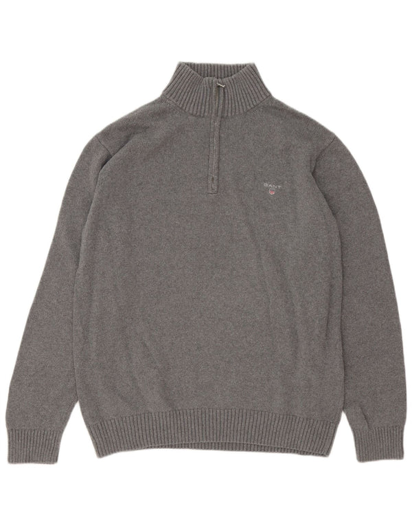 Gant Herren-Pullover mit Reißverschluss am Hals, 2XL, graue Baumwolle