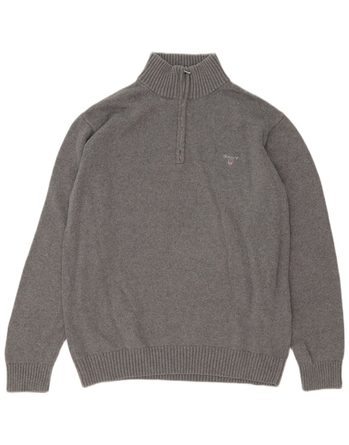 Gant Herren-Pullover mit Reißverschluss am Hals, 2XL, graue Baumwolle