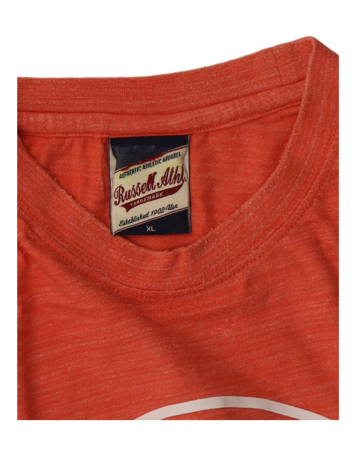 RUSSELL ATHLETIC Mens Graphic T-Shirt Top XL Orange Vintage Russell Athletic and Second-Hand Russell Athletic from Messina Hembry 
