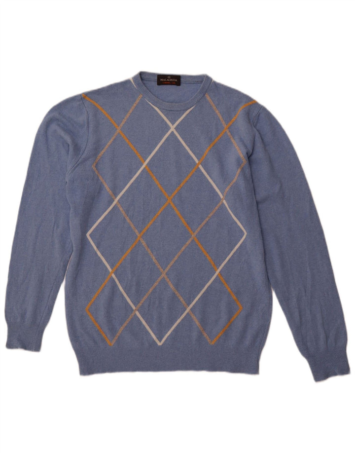 MALAGRIDA Herren-Pullover mit Rundhalsausschnitt, Größe L, Blau, Argyle/Diamant