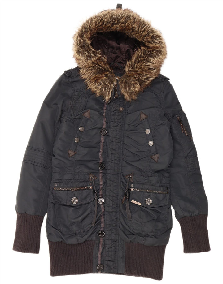 KHUJO Herren-Parka mit Kapuze, UK 38, mittelmarineblaues Nylon