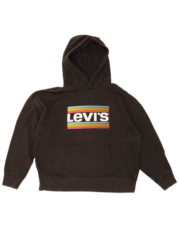 Levi's Womens Graphic Oversized Hoodie Pullover UK 10 Small Schwarze Baumwolle