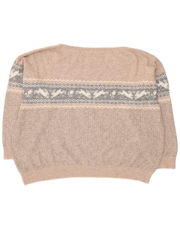 Fat Face Damen-Pullover mit U-Boot-Ausschnitt, UK 24 4XL, Beige, Fair Isle
