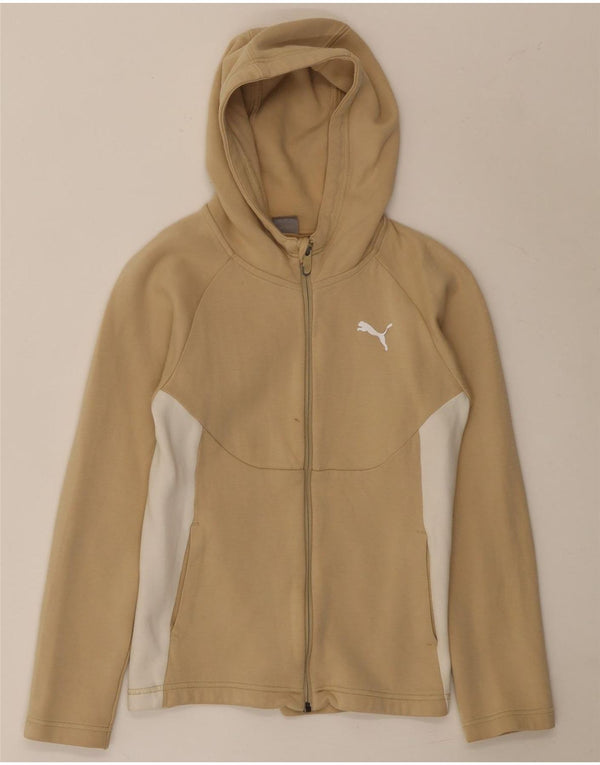 Puma Mädchen-Kapuzenpullover mit Kapuze und Reißverschluss, 11–12 Jahre, Beige, Farbblock