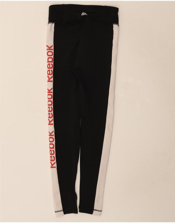 Reebok Womens Graphic Leggings UK 8/10 Small Black Colourblock