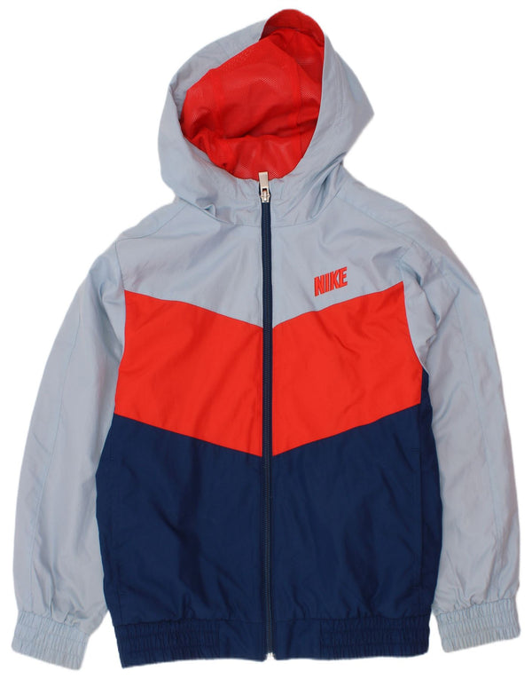 Nike Jungen-Regenjacke mit Kapuze, 8–9 Jahre, Größe S, Marineblau, Farbblock