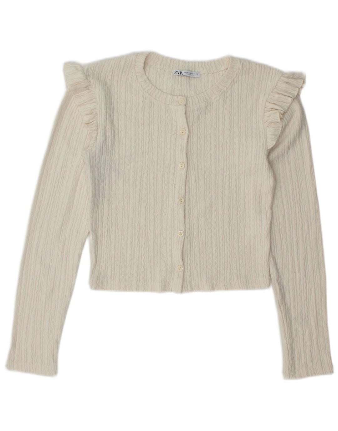 Zara Damen Crop Cardigan Pullover UK 12 Medium Off White Polyester