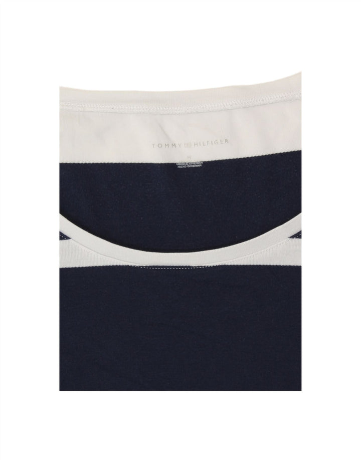 TOMMY HILFIGER Womens Top Long Sleeve UK 12 Medium Navy Blue Striped