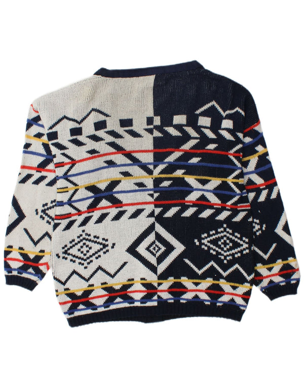 VINTAGE Damen-Strickjacke in Übergröße, Gr. 16, groß, marineblau, geometrisch