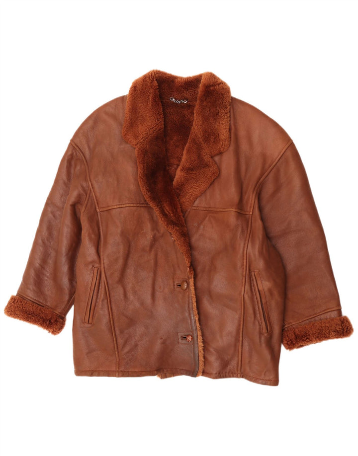 Vintage Damen Übergroße Lammfelljacke EU 42 Groß Braun