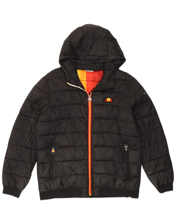 Ellesse Jungen wattierte Jacke mit grafischer Kapuze, 15–16 Jahre, schwarzes Polyester