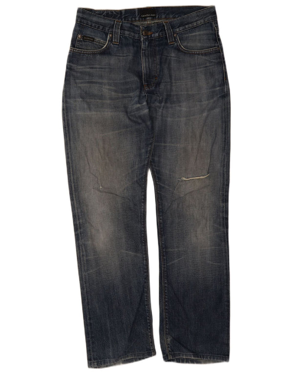 Calvin Klein Mens Distressed Cropped Jeans W30 L23 Blue