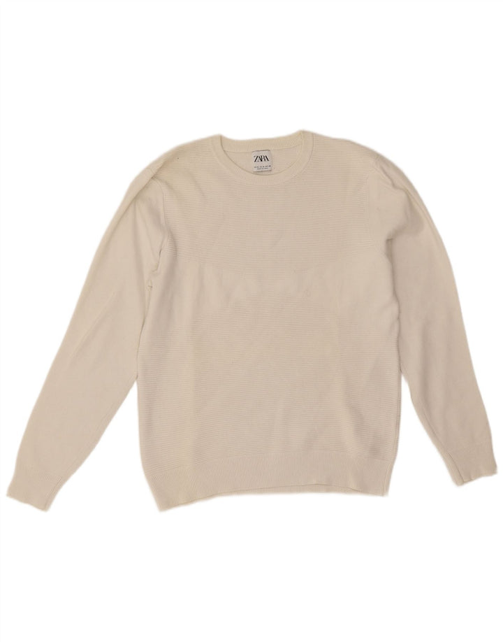 Zara Herren-Pullover mit Rundhalsausschnitt, mittelweiße Baumwolle