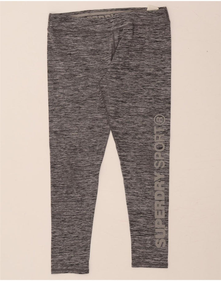 SUPERDRY Grafik-Leggings für Damen, UK 14, Größe L, grau meliert, Polyester