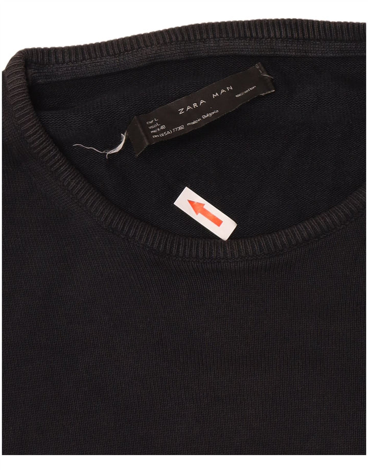 Zara Herren-Pullover mit Rundhalsausschnitt, Größe L, Schwarz