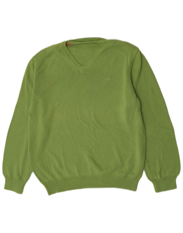 Henry Cottons Herren-Pullover mit V-Ausschnitt, 3XL, grüne Baumwolle