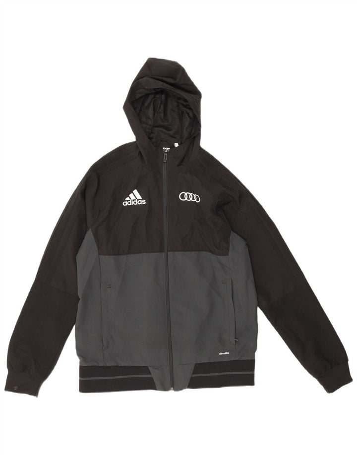 Adidas Jungen-Regenjacke mit Kapuze, 13–14 Jahre, schwarzes Colourblock-Polyester