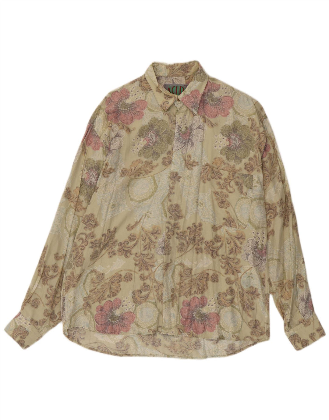 Vintage Herrenhemd Mittelbeige Viskose mit Blumenmuster