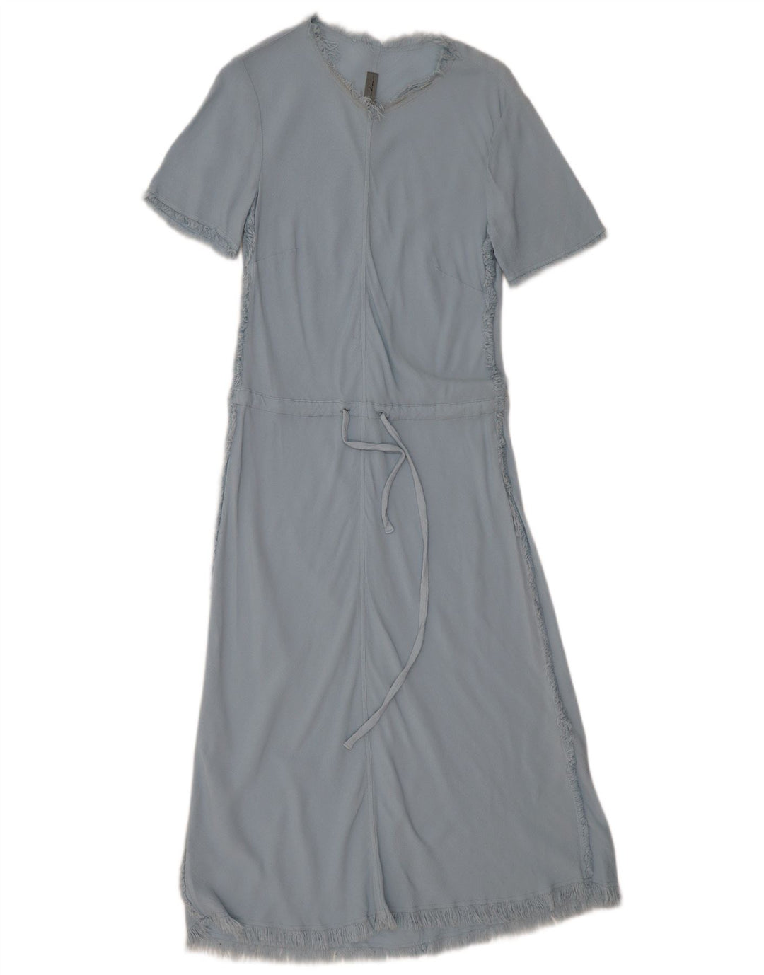 VINTAGE Damen Maxikleid mit kurzen Ärmeln UK 12 Mittelblau