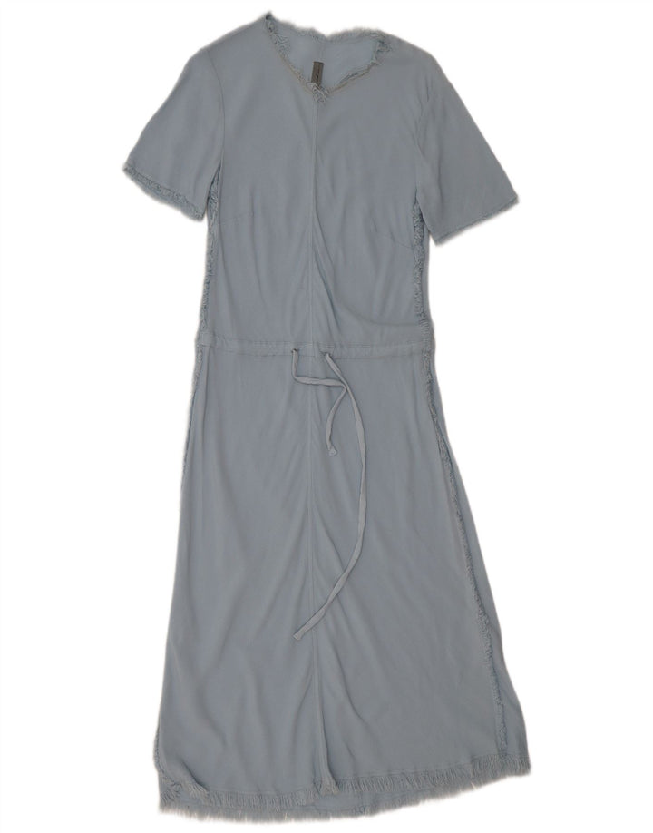 VINTAGE Damen Maxikleid mit kurzen Ärmeln UK 12 Mittelblau