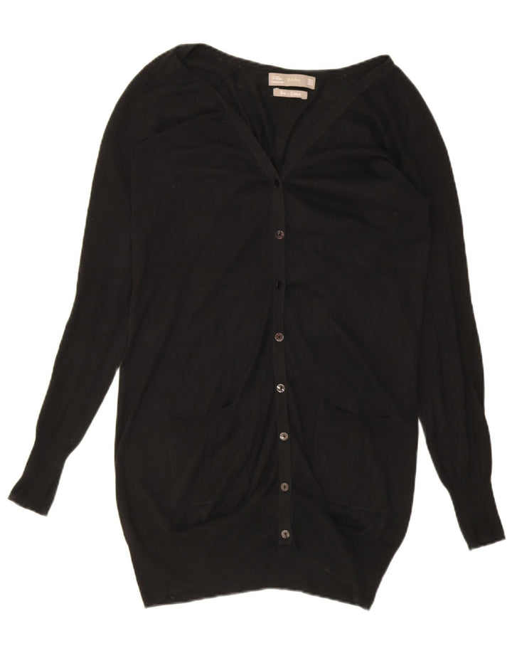 Zara Damen-Longline-Cardigan-Pullover UK 14 Mittelschwarze Seide