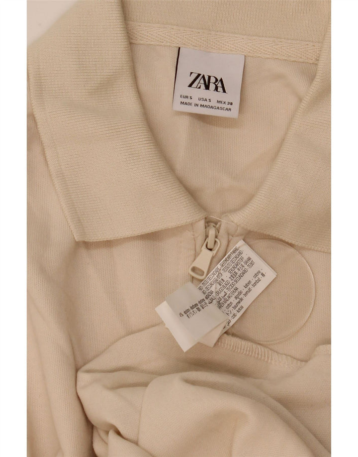 Zara Herren-Pullover mit Rollkragen, Größe S, cremefarbene Baumwolle